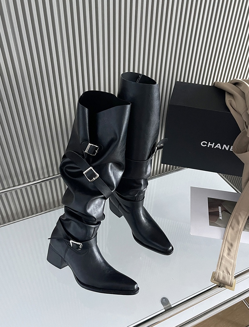 Fashion side zipper pants pointed boots