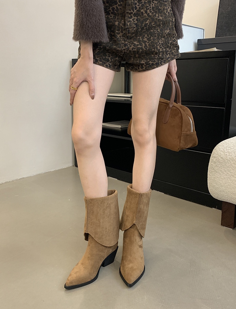 Thick winter pointed boots all-match cozy thigh boots