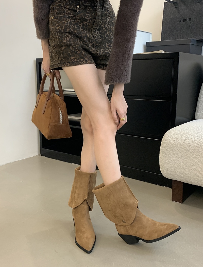 Thick winter pointed boots all-match cozy thigh boots