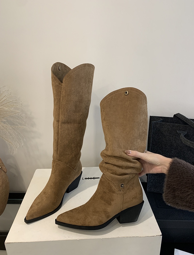 Thick winter pointed boots all-match cozy thigh boots