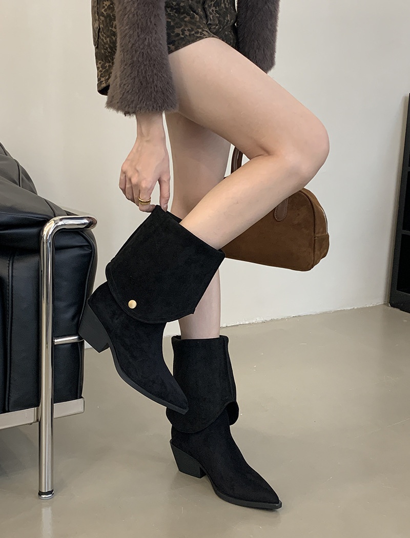 Thick winter pointed boots all-match cozy thigh boots