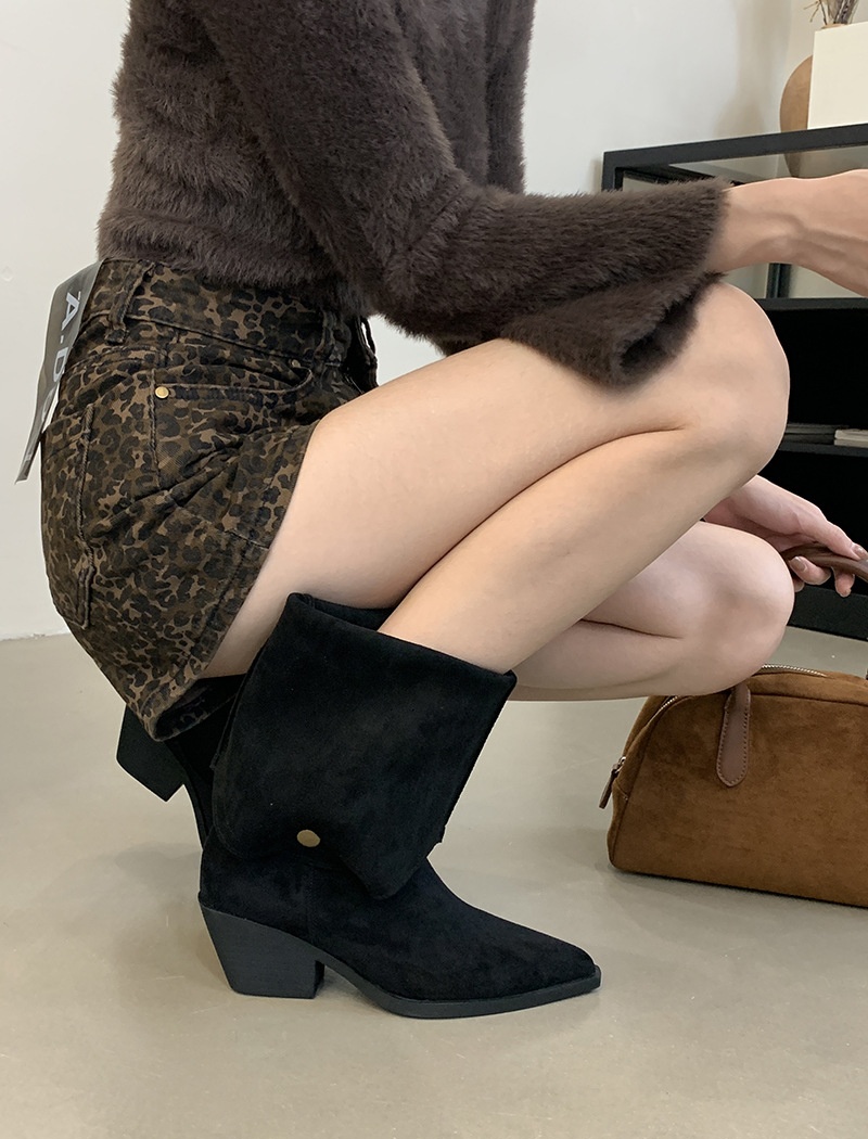 Thick winter pointed boots all-match cozy thigh boots