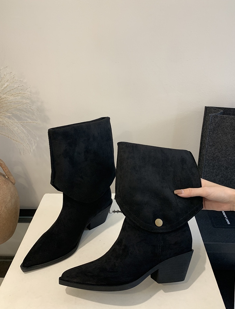 Thick winter pointed boots all-match cozy thigh boots