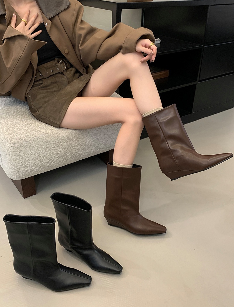 Cozy temperament short boots low cylinder square head boots