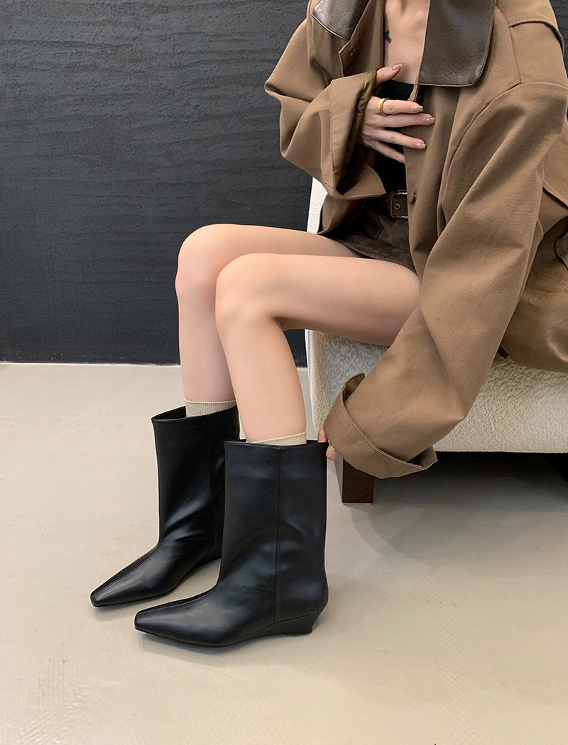 Cozy temperament short boots low cylinder square head boots