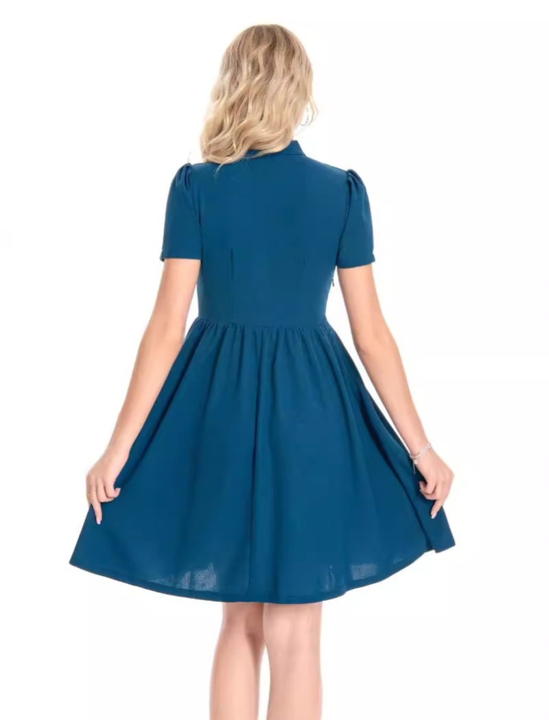 Lapel pinched waist elegant big skirt Hepburn style dress