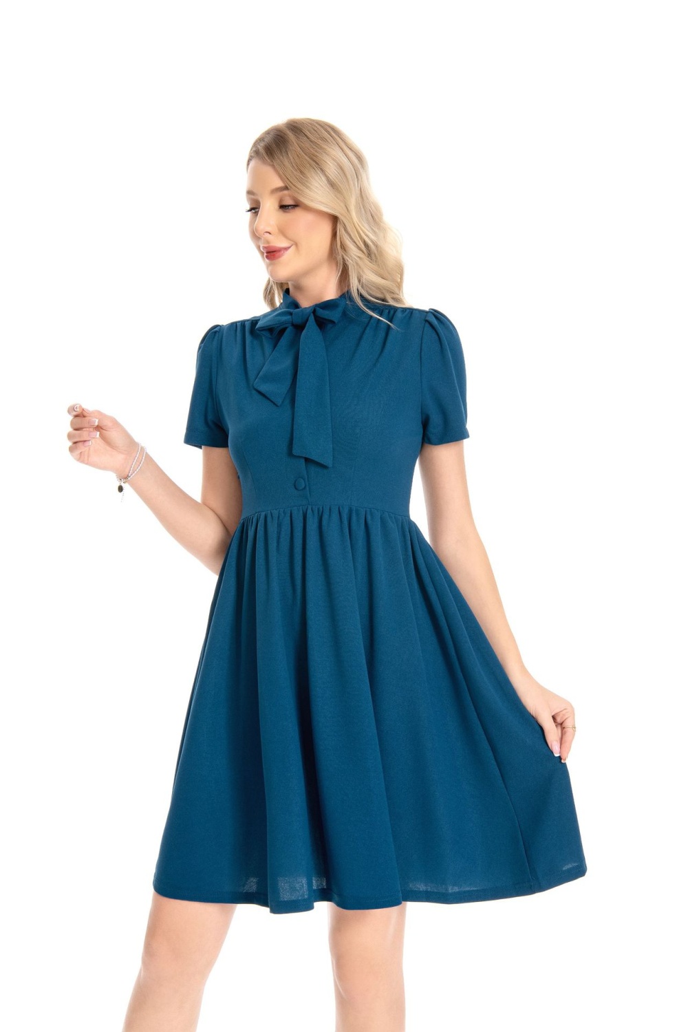 Lapel pinched waist elegant big skirt Hepburn style dress