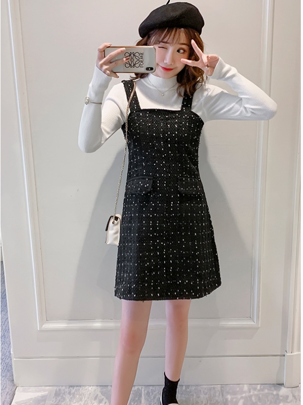 Autumn and winter strap dress chanelstyle dress 2pcs set