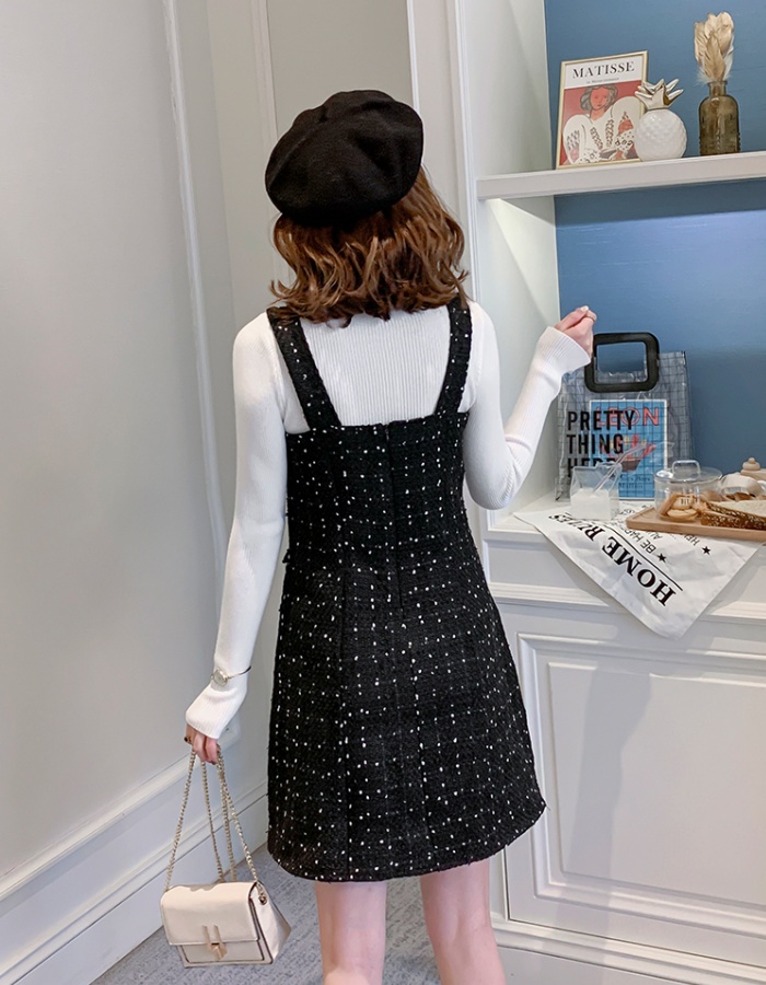 Autumn and winter strap dress chanelstyle dress 2pcs set