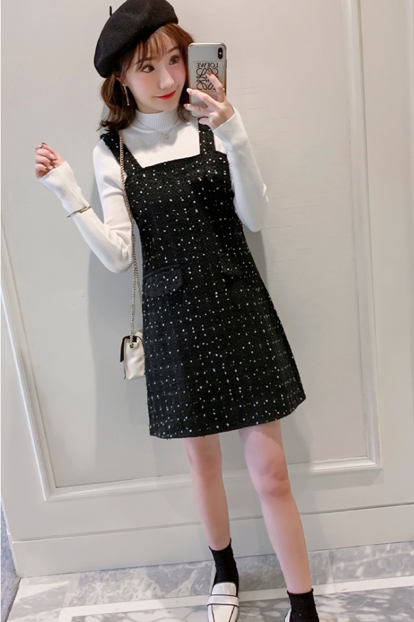 Autumn and winter strap dress chanelstyle dress 2pcs set