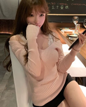 Autumn and winter V-neck knitted elasticity tops