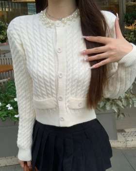 Pearl collar knitted France style tops wool chanelstyle coat