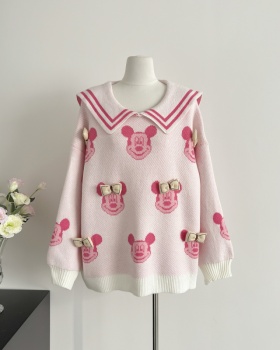 Sweet show young tops round neck knitted sweater for women