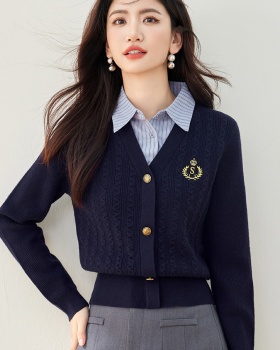 Pseudo-two college style tops autumn sweater for women