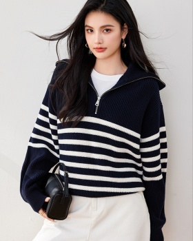 Stripe retro sweater mixed colors tops for women