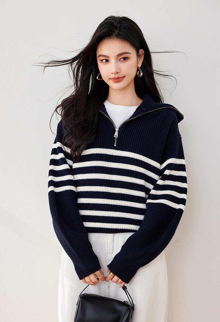 Stripe retro sweater mixed colors tops for women