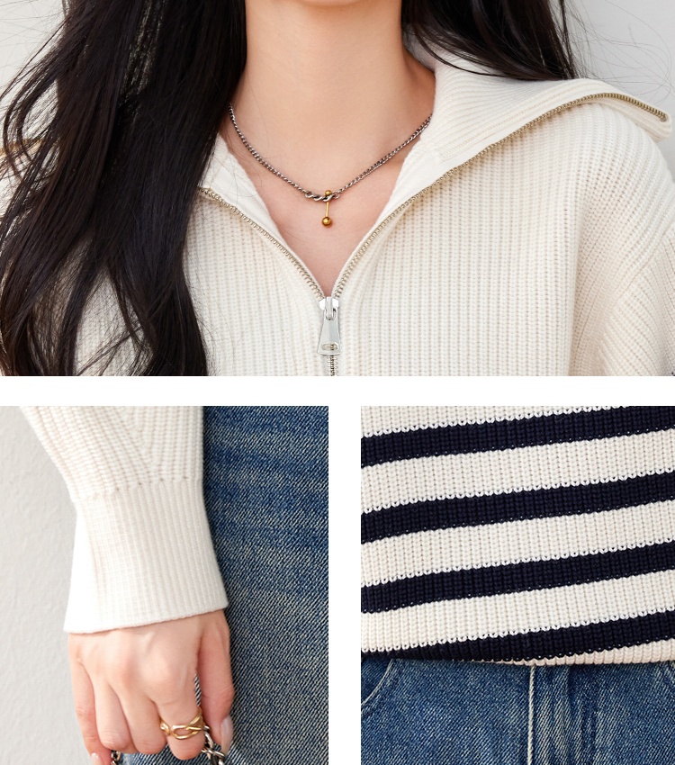 Stripe retro sweater mixed colors tops for women