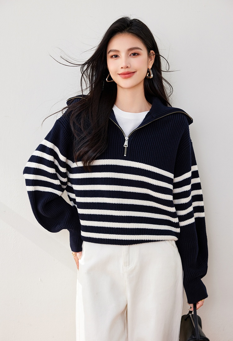 Stripe retro sweater mixed colors tops for women