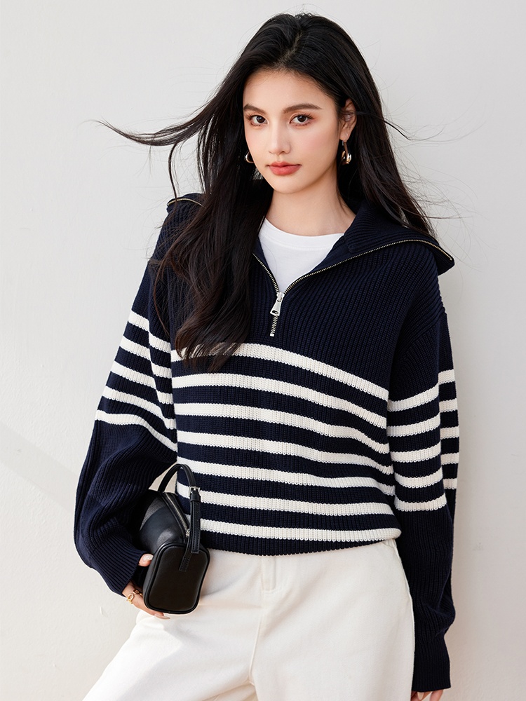 Stripe retro sweater mixed colors tops for women