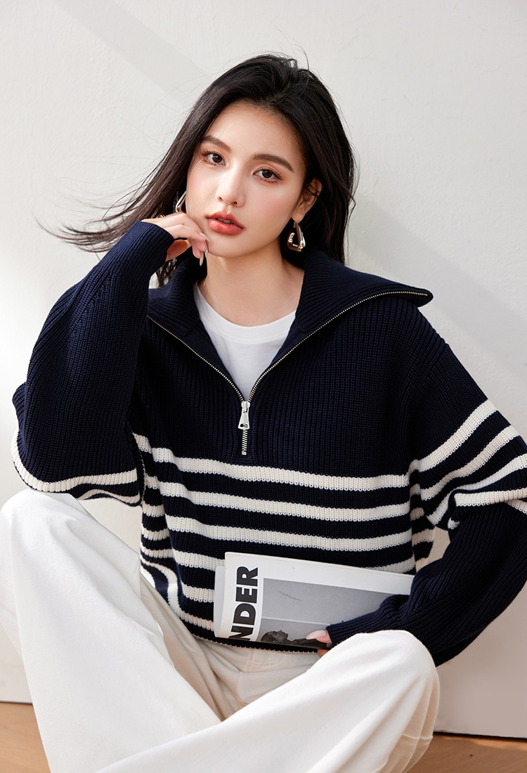 Stripe retro sweater mixed colors tops for women