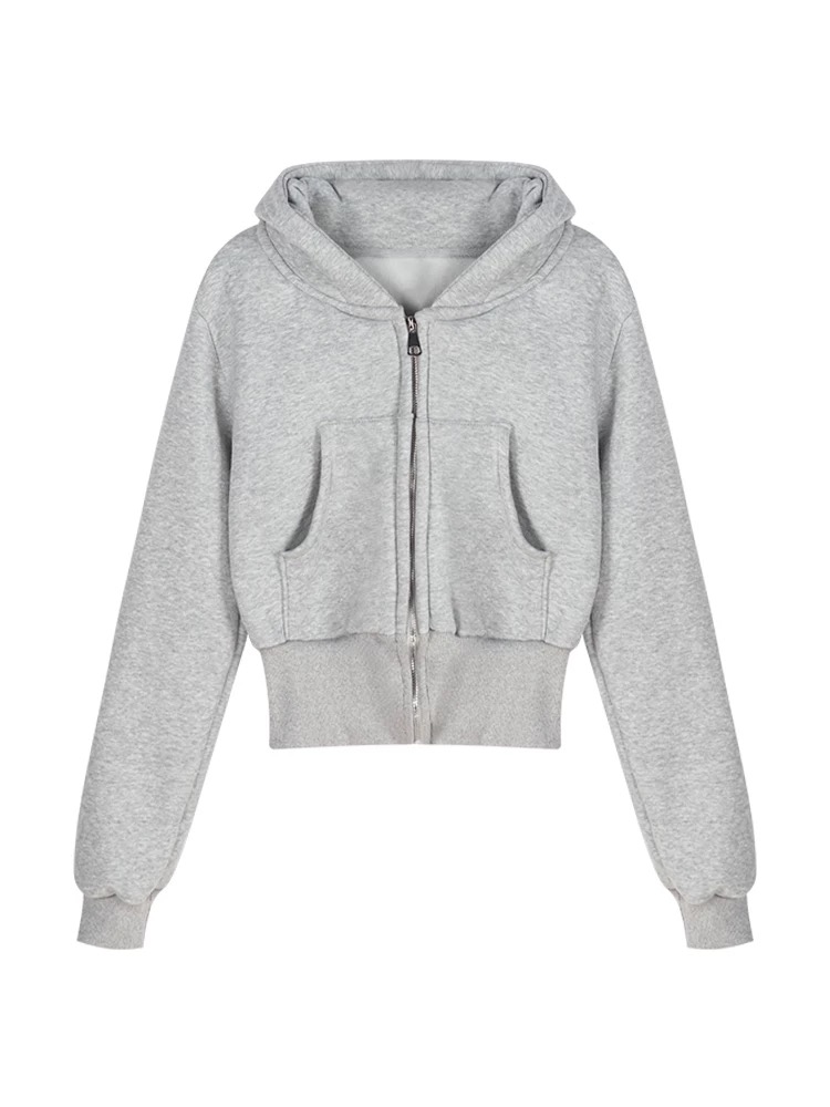 Autumn short cardigan hooded zip tops for women