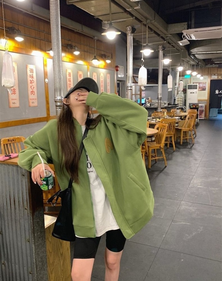 Loose letters coat green baseball uniforms for women