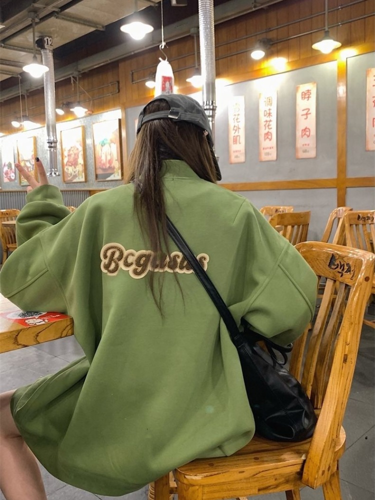 Loose letters coat green baseball uniforms for women