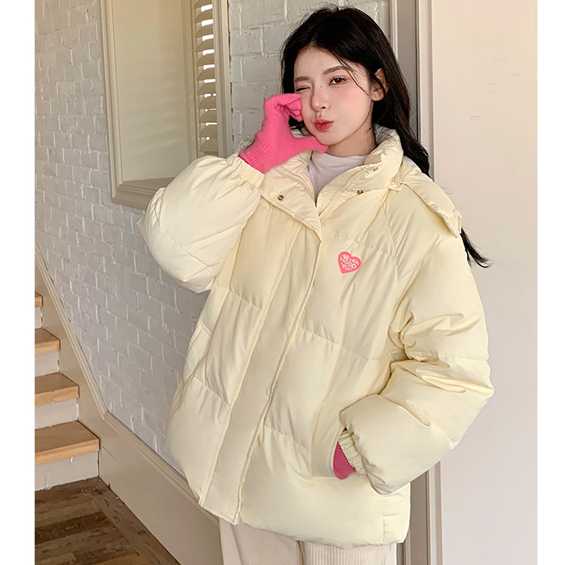 Thick loose down quilted cotton coat for women