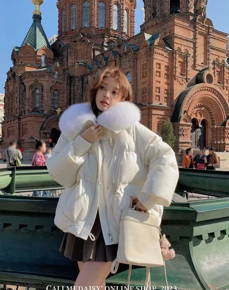 White horn buckle cotton coat autumn and winter coat for women