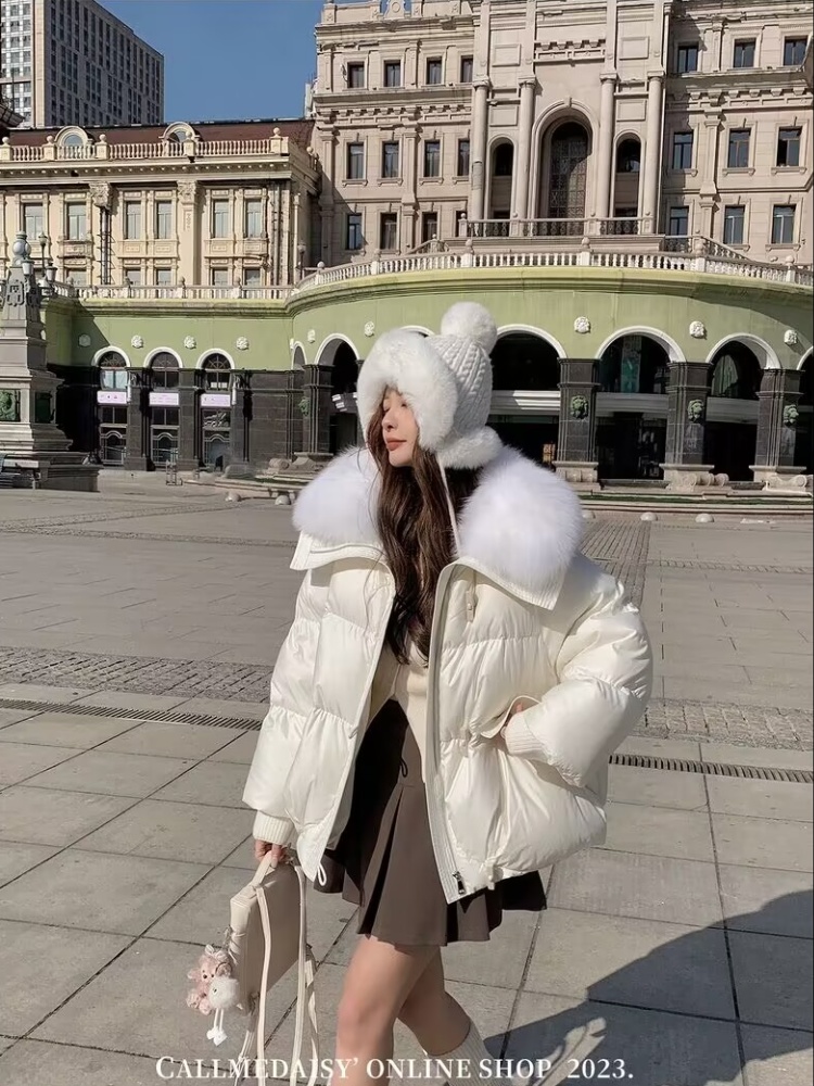 White horn buckle cotton coat autumn and winter coat for women