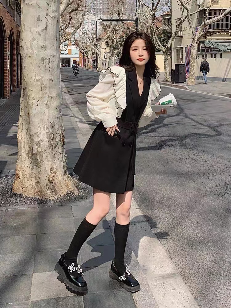 Korean style pinched waist business suit slim autumn dress