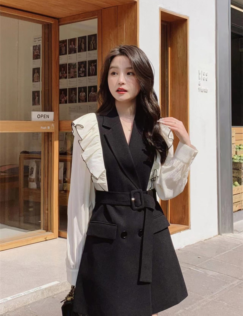 Korean style pinched waist business suit slim autumn dress