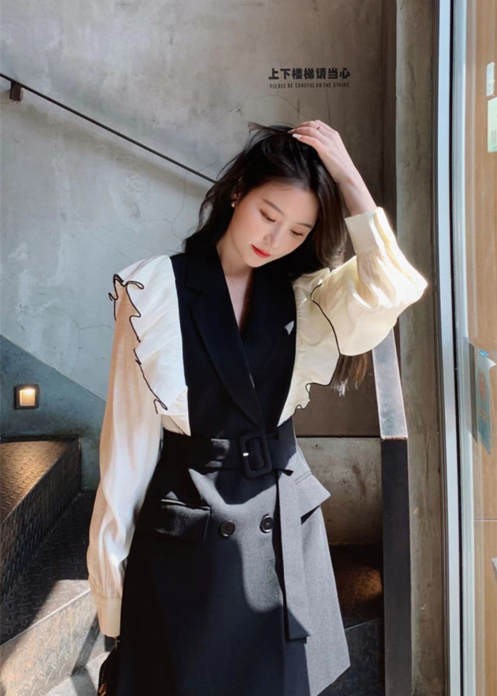 Korean style pinched waist business suit slim autumn dress