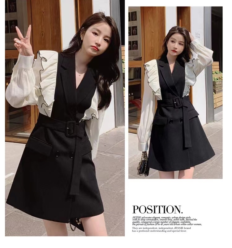 Korean style pinched waist business suit slim autumn dress