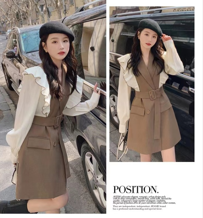 Korean style pinched waist business suit slim autumn dress