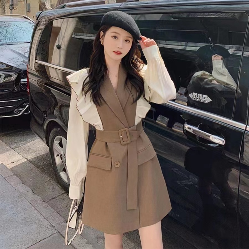 Korean style pinched waist business suit slim autumn dress