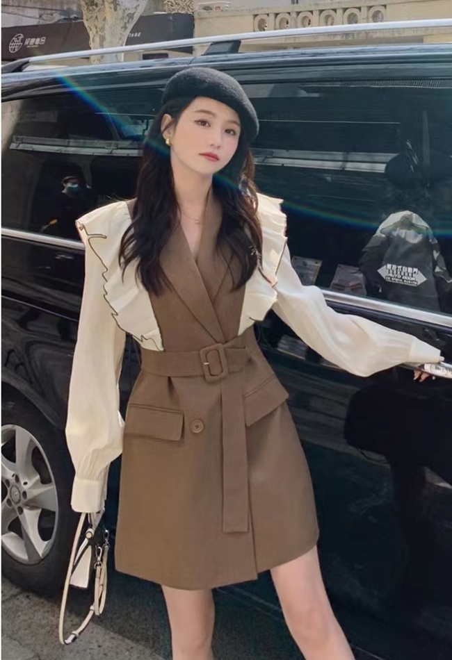 Korean style pinched waist business suit slim autumn dress