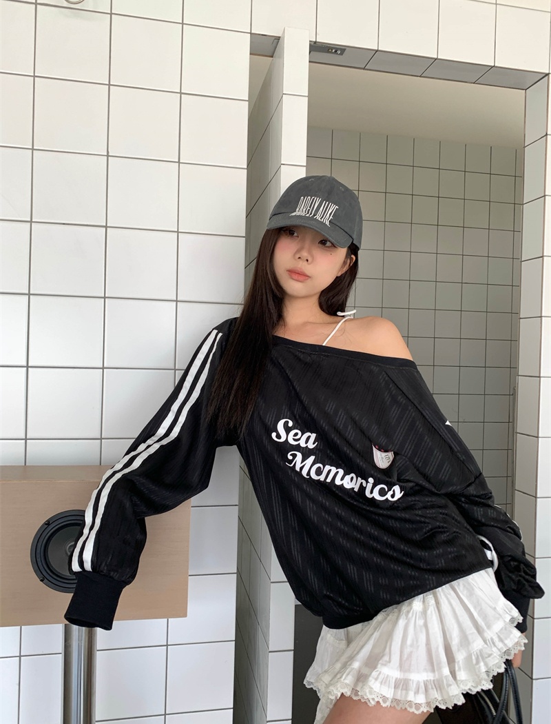 Sloping shoulder spicegirl hoodie Casual tops for women