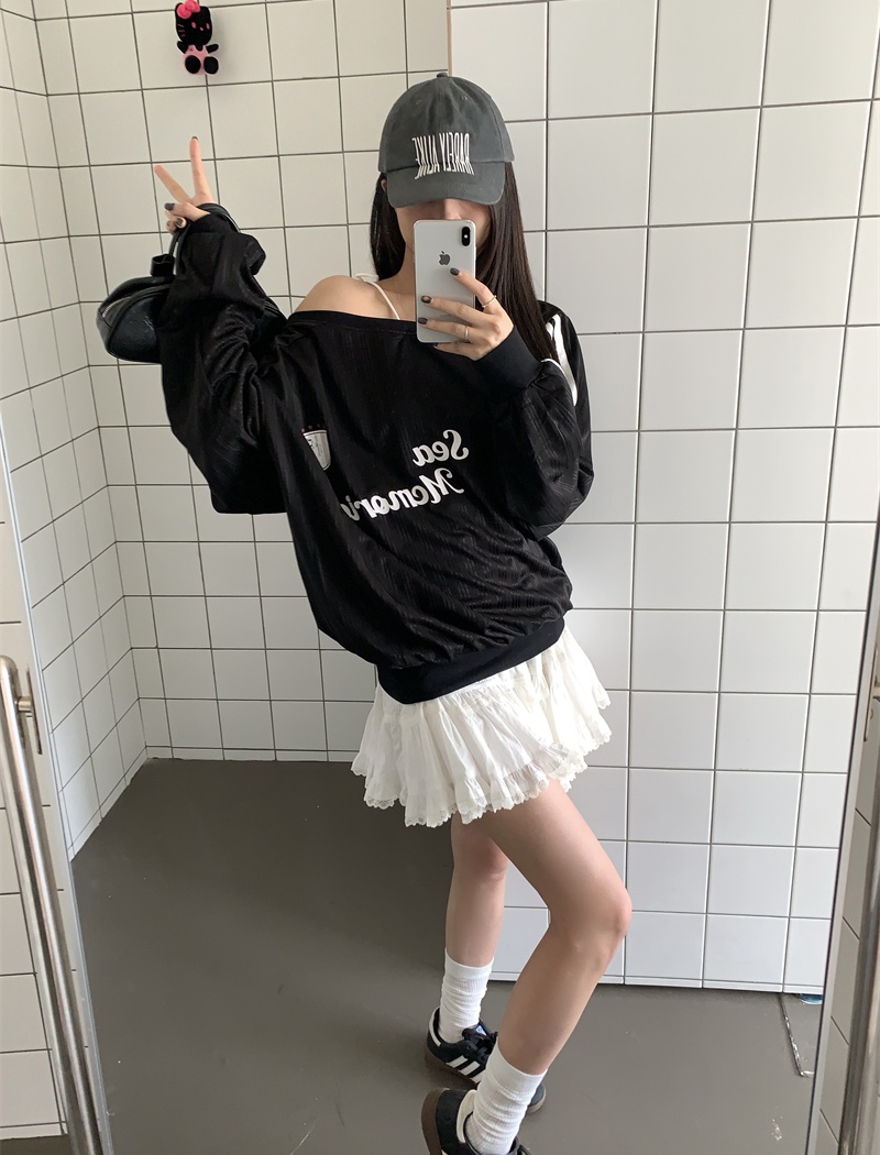 Sloping shoulder spicegirl hoodie Casual tops for women