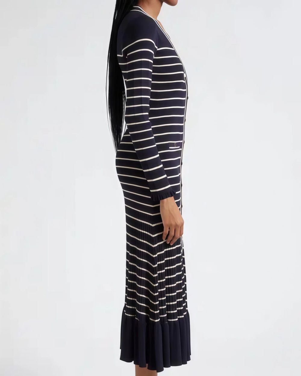 Lace sleeve stripe knitted elegant temperament dress