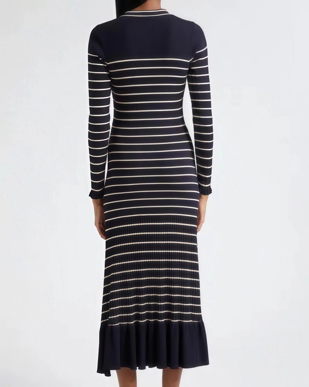 Lace sleeve stripe knitted elegant temperament dress