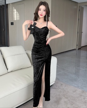 Package hip sling formal dress golden velvet bottoming dress