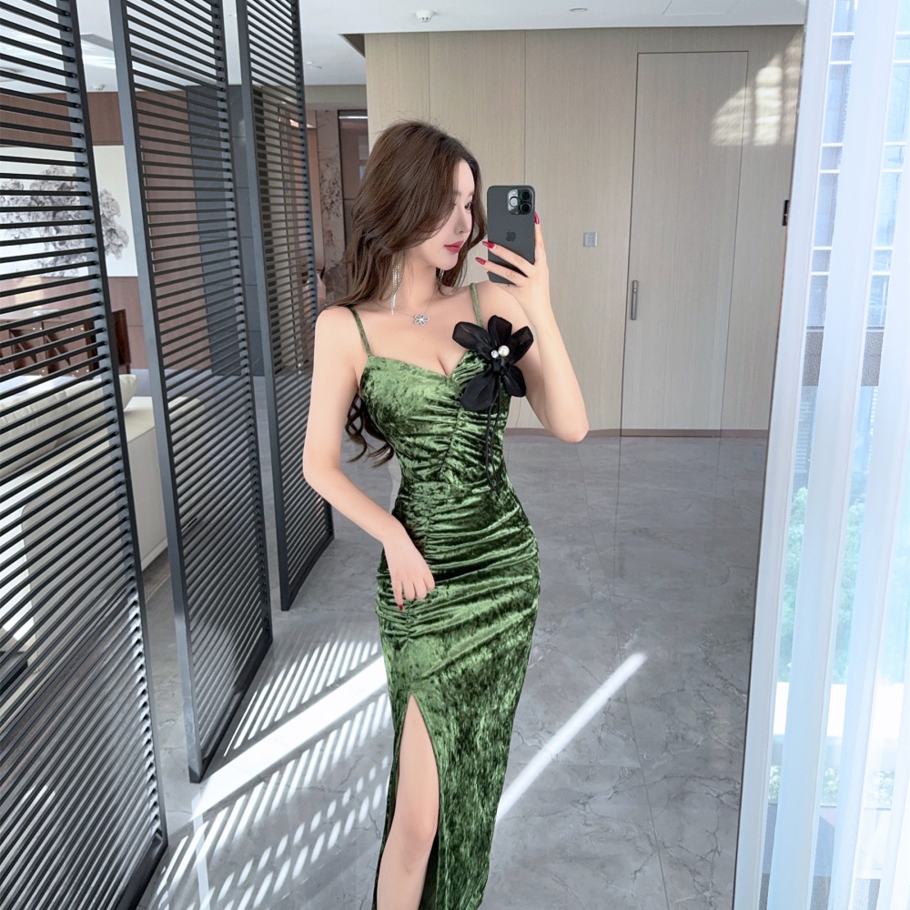 Package hip sling formal dress golden velvet bottoming dress