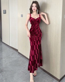 Sling bottoming slit formal dress sexy long dress