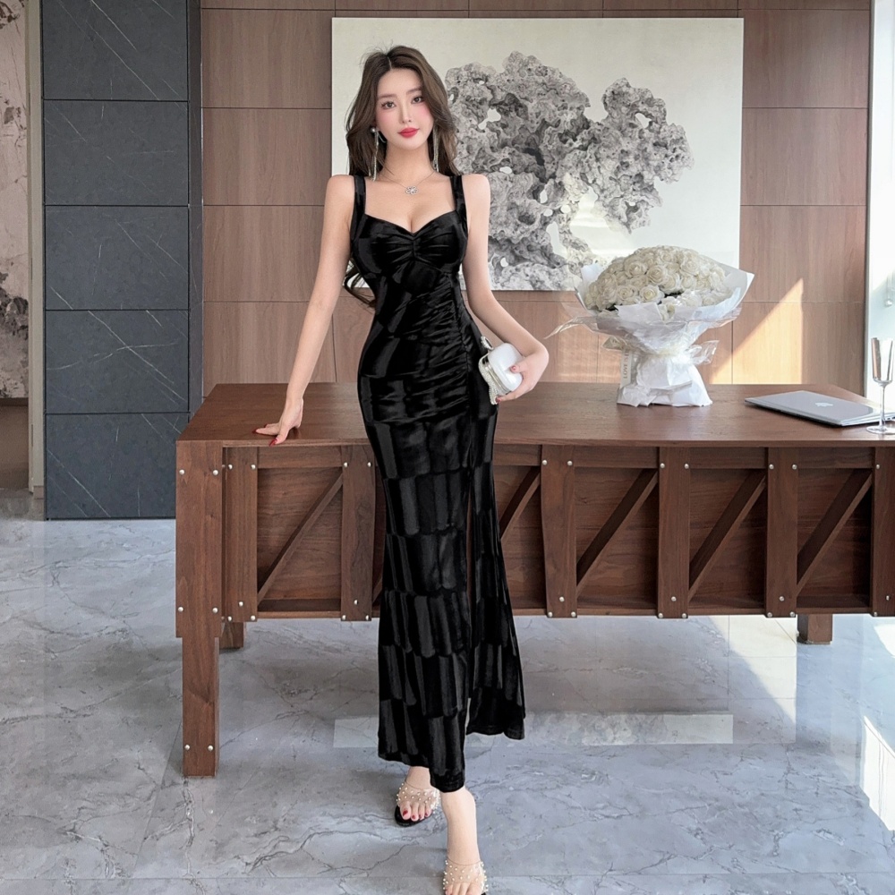 Sling bottoming slit formal dress sexy long dress