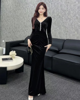 Autumn and winter zip decoration dress long formal dress