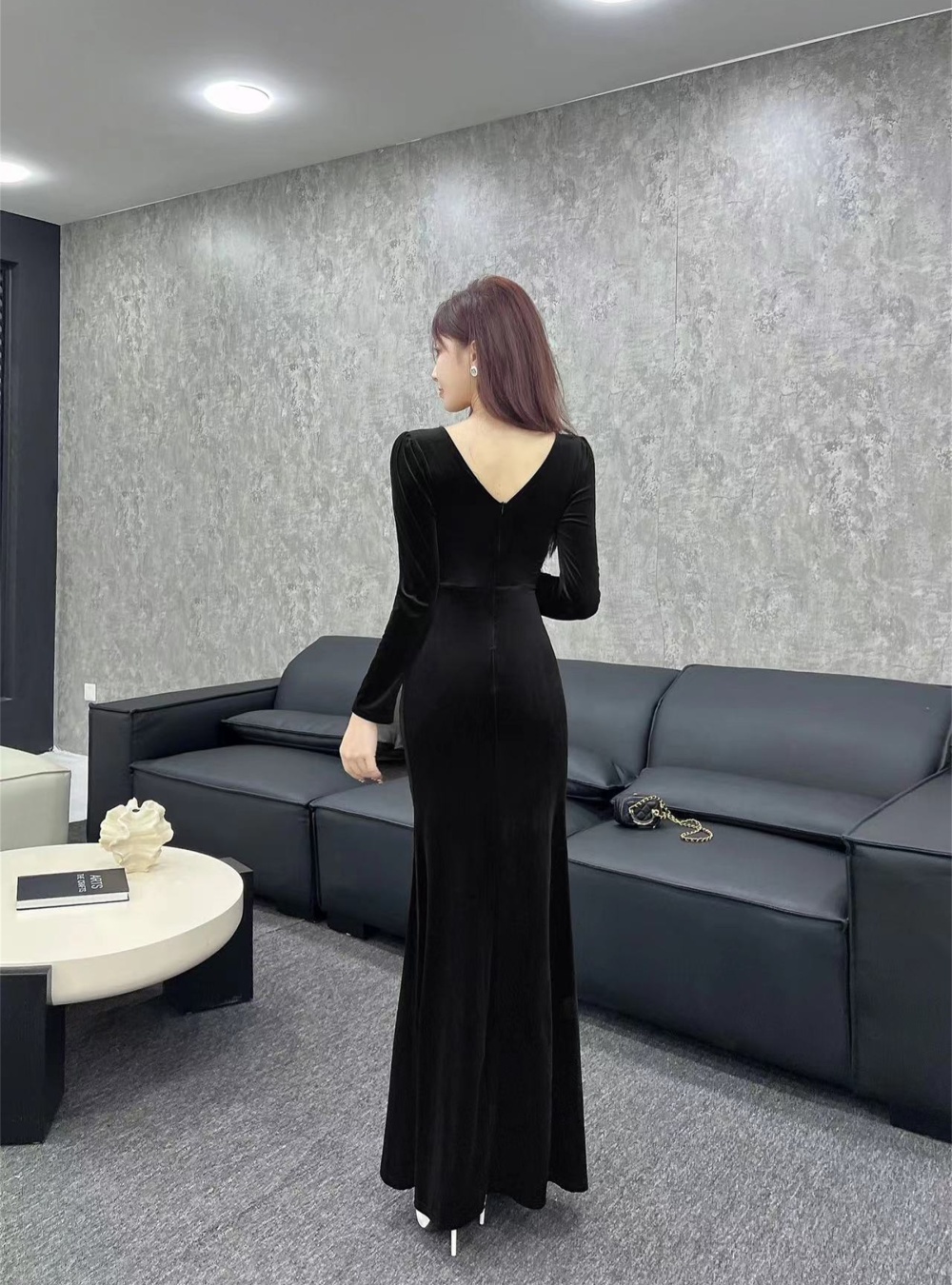 Autumn and winter zip decoration dress long formal dress