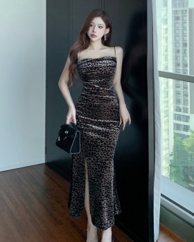 Night show sexy sling dress leopard long formal dress