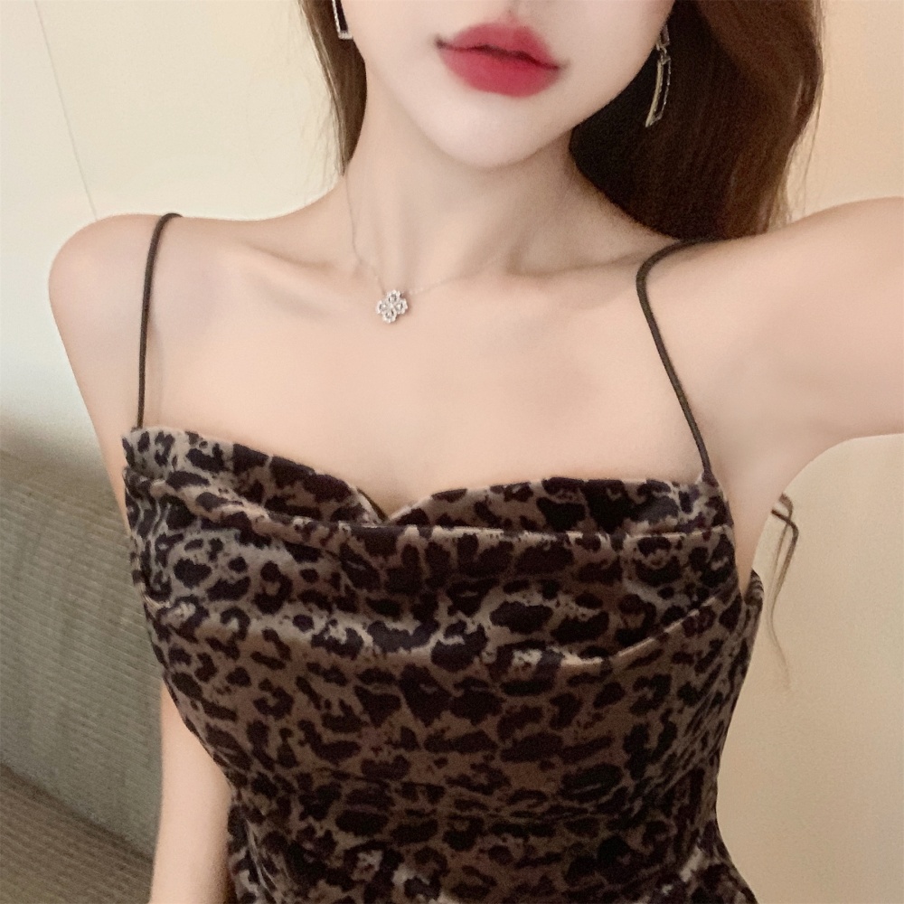 Night show sexy sling dress leopard long formal dress