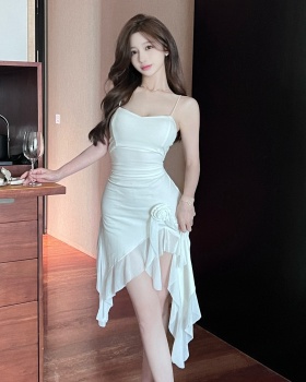 White split long dress irregular dress for women